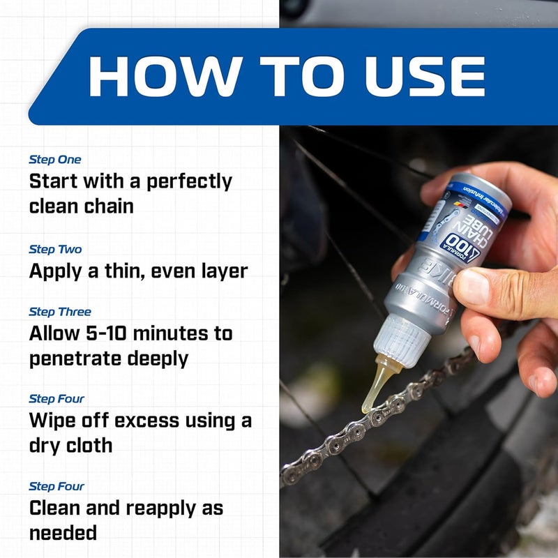 Formula 100 All Conditions Bike Chain Lube – All-Weather Lubricant for Bicycles & Electric Bikes – Protects Against Wear, Reduces Friction, Fights Corrosion – 50ml (1.69 oz) - Image 4